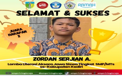 Membanggakan! Siswa SMP Negeri 1 Ringinrejo Raih Juara Harapan II Lomba Literasi Aksara Jawa Tingkat Kabupaten Kediri
